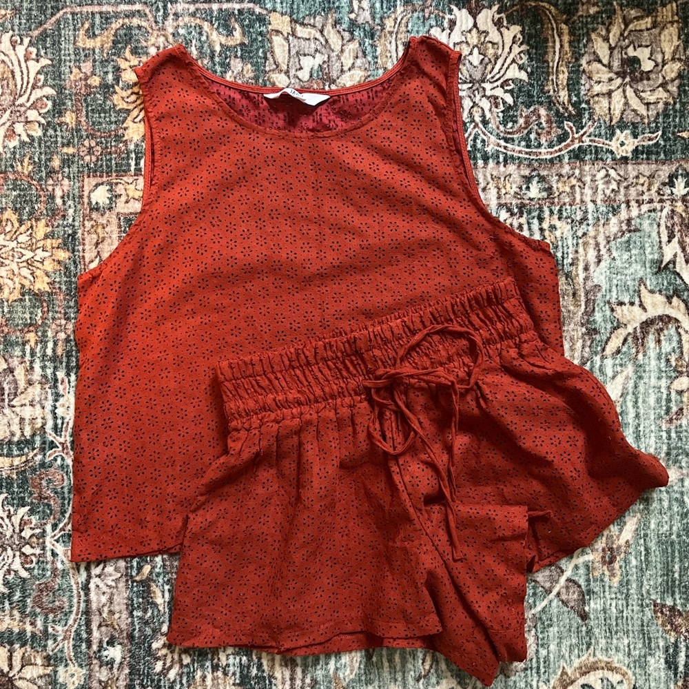 Rust Red Sleeveless Top and Shorts Set